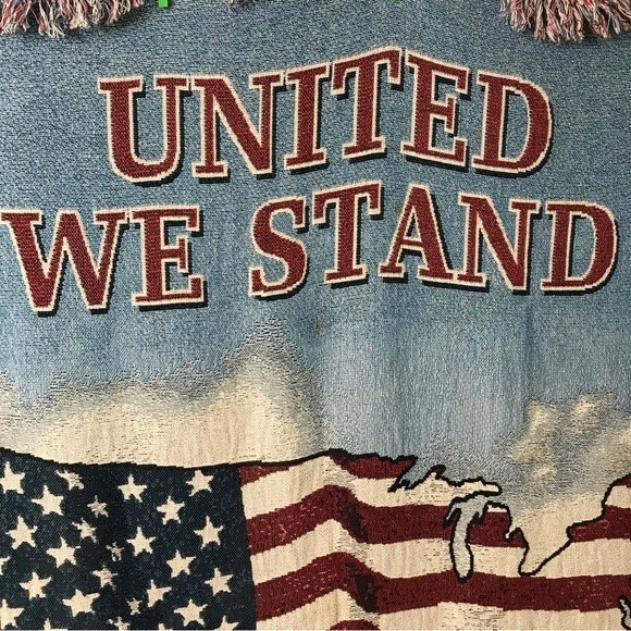 NWT Vintage Manual Woodworkers Weavers United We Stand God Bless The USA Blanket - Picture 3 of 12